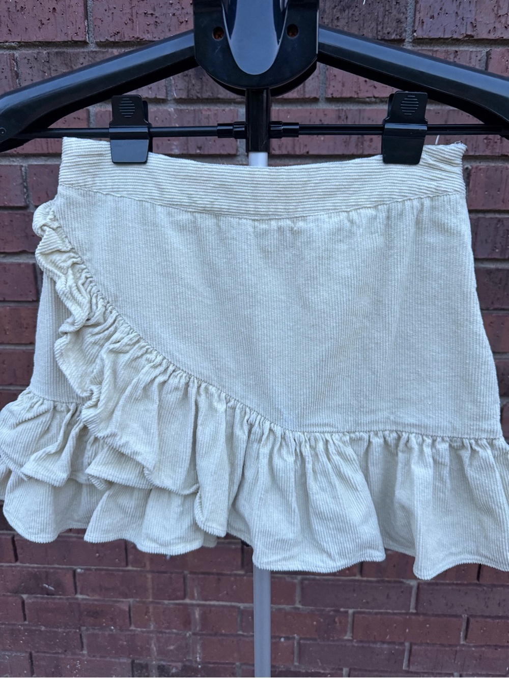 Altar’d State Cream Corduroy Ruffle Tiered Faux Wrap Mini Skirt Size XS Western